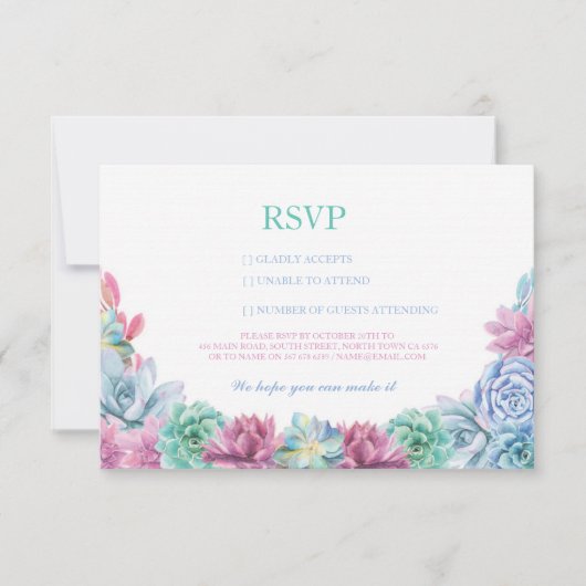Cartes RSVP Mariage Pastel Rustique Succulentes Fl (Devant)