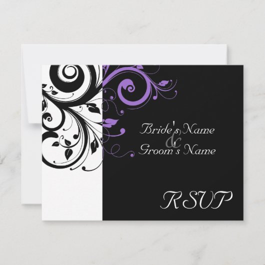 Cartes RSVP Mariage Tourbillon Noir + Blanc Violet (Devant)