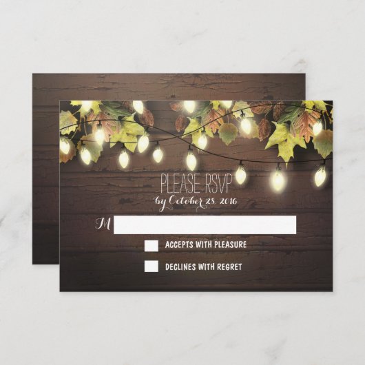 Cartes RSVP mariages de automne avec voyants scint (Devant / Derrière)
