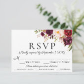 Cartes RSVP Marsala Floral Mariage avec option rep (Debout devant)