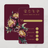 Cartes RSVP Marsala Gold Peony Wedding Peony (Devant / Derrière)