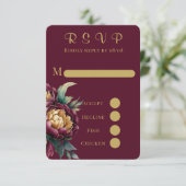Cartes RSVP Marsala Gold Peony Wedding Peony (Debout devant)