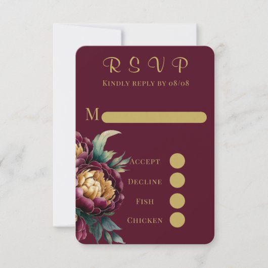 Cartes RSVP Marsala Gold Peony Wedding Peony (Devant)