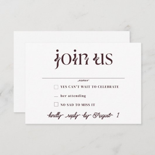 Cartes RSVP minimalistes de mariage (Devant / Derrière)