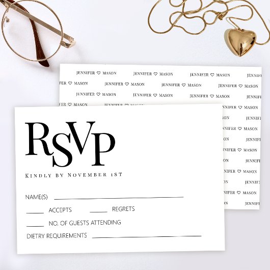 Cartes RSVP minimalistes modernes pour mariage noi