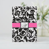 Cartes RSVP Monogram Black & Pink Mariage damassé (Debout devant)