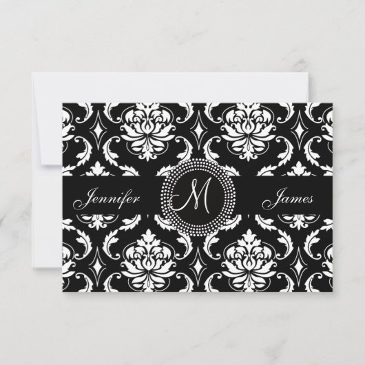 Cartes RSVP Monogram Damask pour Invitation Carré (Devant)