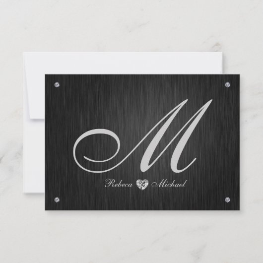 Cartes RSVP Monogram & Diamond Wedding Élégantes. (Devant)