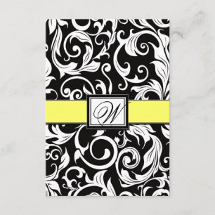 Cartes RSVP Monogram Yellow & Black Mariage damass
