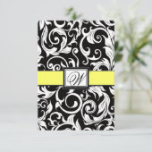 Cartes RSVP Monogram Yellow & Black Mariage damass (Debout devant)