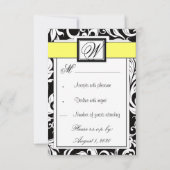 Cartes RSVP Monogram Yellow & Black Mariage damass (Dos)