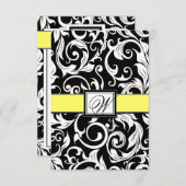 Cartes RSVP Monogram Yellow & Black Mariage damass (Devant / Derrière)
