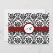 Cartes RSVP Monogramme noir et bordeaux Damas (Dos)