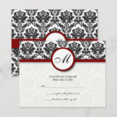 Cartes RSVP Monogramme noir et bordeaux Damas (Devant / Derrière)