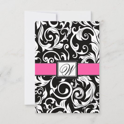 Cartes RSVP Monogramme Rose-Chaud Mariage damassé (Devant)