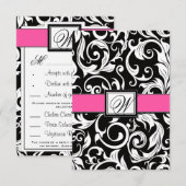 Cartes RSVP Monogramme Rose-Chaud Mariage damassé (Devant / Derrière)