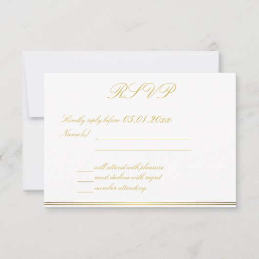Cartes RSVP Monogrammed Black Gold Élégant Mariage (Devant)