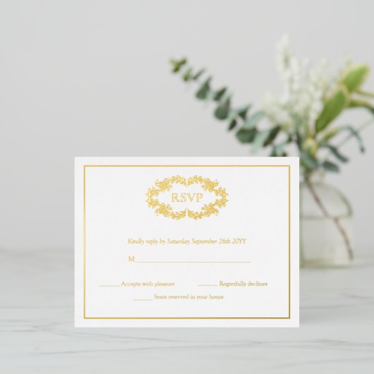 Cartes RSVP monogrammes en or classique élégant (Debout devant)