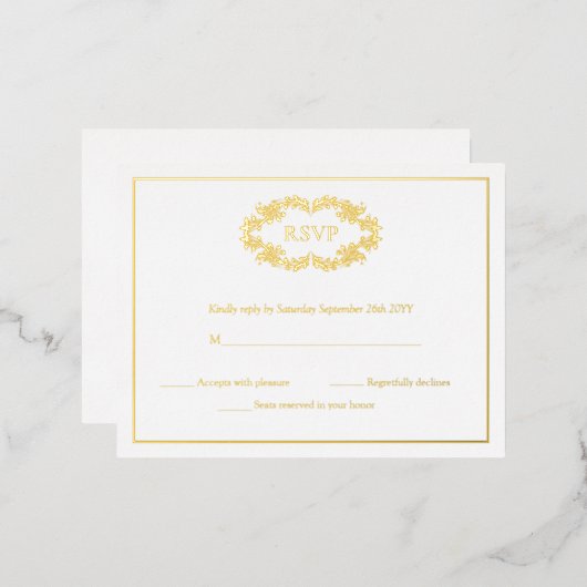 Cartes RSVP monogrammes en or classique élégant (Recto/Verso)