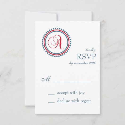 Cartes RSVP Monogrammes (Rouge / Bleu) (Devant)