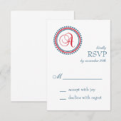 Cartes RSVP Monogrammes (Rouge / Bleu) (Devant / Derrière)