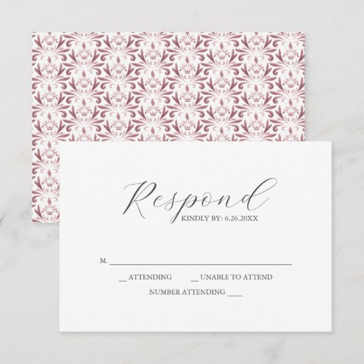 Cartes RSVP Motif rose pâle (Devant / Derrière)