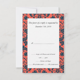 Cartes RSVP Navy et Coral Mariage damassé