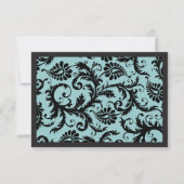 Cartes RSVP-Noir & Aqua Bleu Damas (Devant)