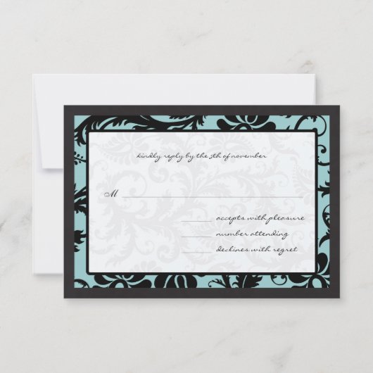 Cartes RSVP-Noir & Aqua Bleu Damas (Dos)