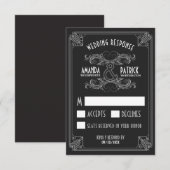 Cartes RSVP Noir & Argent Noir Vintage Art Déco (Devant / Derrière)