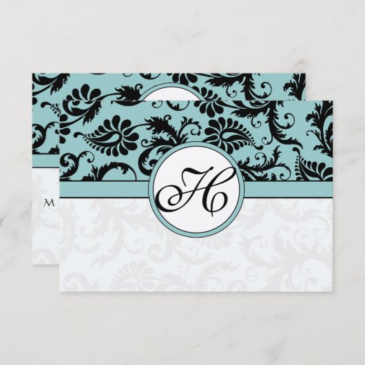 Cartes RSVP-Noir & Blanc Damas foncé Pool Bleu (Devant / Derrière)