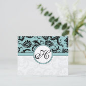Cartes RSVP-Noir & Blanc Damas foncé Pool Bleu (Debout devant)