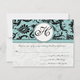Cartes RSVP-Noir & Blanc Damas foncé Pool Bleu