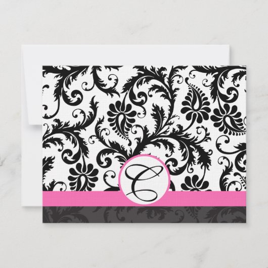 Cartes RSVP-Noir & Blanc Damas Hot Pink Trier (Devant)