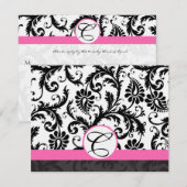 Cartes RSVP-Noir & Blanc Damas Hot Pink Trier (Devant / Derrière)