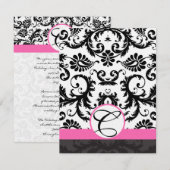 Cartes RSVP-Noir & Blanc Damas Hot Pink Trier (Devant / Derrière)