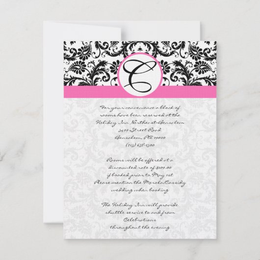 Cartes RSVP-Noir & Blanc Damas Hot Pink Trier (Dos)