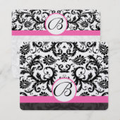 Cartes RSVP-Noir & Blanc Damas Hot Pink Trier (Devant / Derrière)