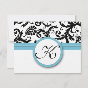 Cartes RSVP-Noir & Blanc Damas Pool Découpe Bleu