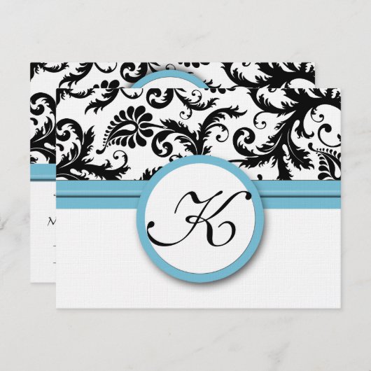 Cartes RSVP-Noir & Blanc Damas Pool Découpe Bleu (Devant / Derrière)