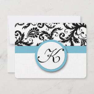 Cartes RSVP-Noir & Blanc Damas Pool Découpe Bleu