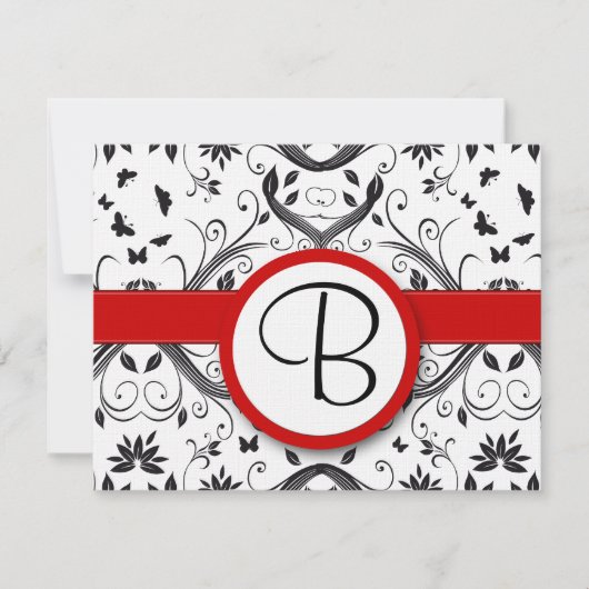 Cartes RSVP-Noir & Blanc Damas Trier Rouge (Devant)