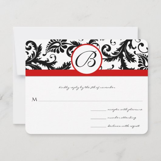 Cartes RSVP-Noir & Blanc Damas Trier Rouge (Dos)