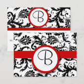 Cartes RSVP-Noir & Blanc Damas Trier Rouge (Devant / Derrière)