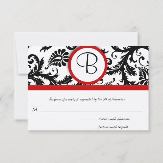 Cartes RSVP-Noir & Blanc Damas Trier Rouge (Dos)