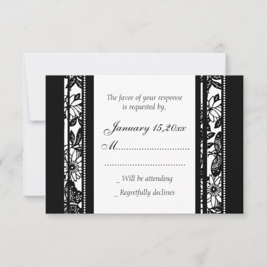 Cartes RSVP Noir & Blanc Élégant Mariage (Devant)