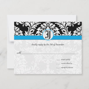 Cartes RSVP Noir Damask Aquamarine Trim Wedding
