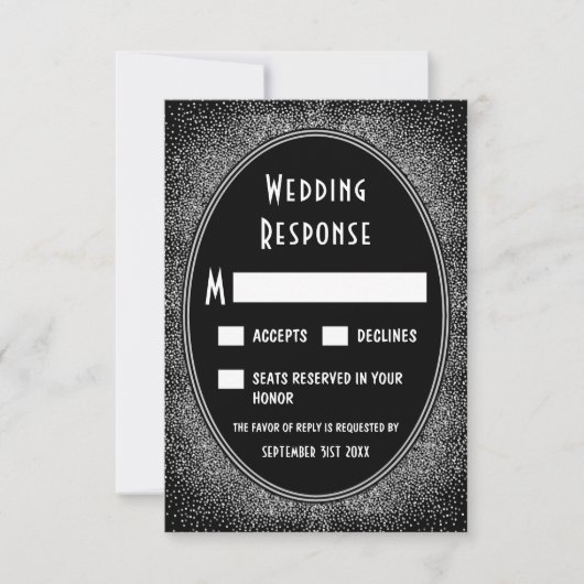 Cartes RSVP Noir et Argent Foil Art Déco Mariage (Devant)