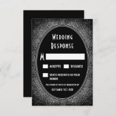 Cartes RSVP Noir et Argent Foil Art Déco Mariage (Devant / Derrière)