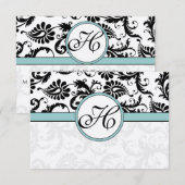 Cartes RSVP - Noir et blanc Damas Aqua Bleu (Devant / Derrière)